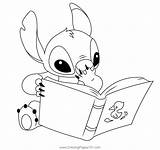 Stitch Reading Book Coloring Page For Kids  Free Lilo & sketch template