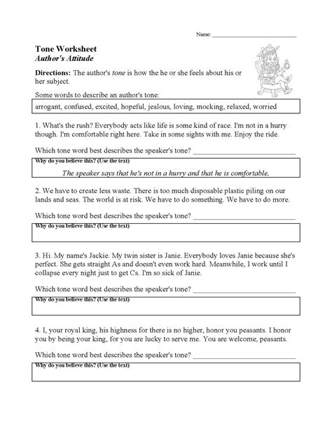 Tone Worksheet | Elements of Fiction Activity