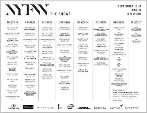 New York Fashion Week – NYFW The Shows – Schedule