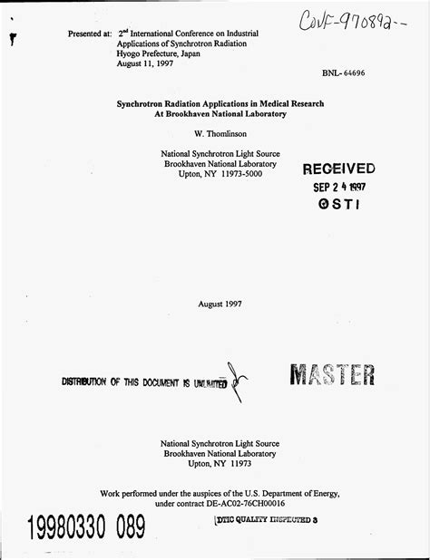 Synchrotron radiation applications in medical research at Brookhaven ...