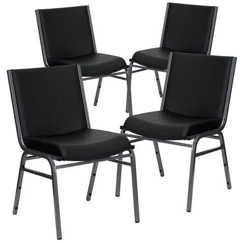 Flash Furniture 4pk HERCULES Series Heavy Duty, 3'' Thickly Padded, Black Vinyl Upholstered ...