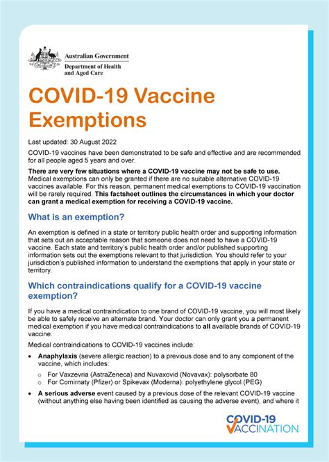 COVID-19 vaccine exemption fact sheet | Australian Government ...