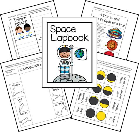 space lapbook with four different pages