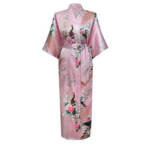 Pink Chinese Women's Silk Rayon Robe Kimono Bath Gown Long Summer ...