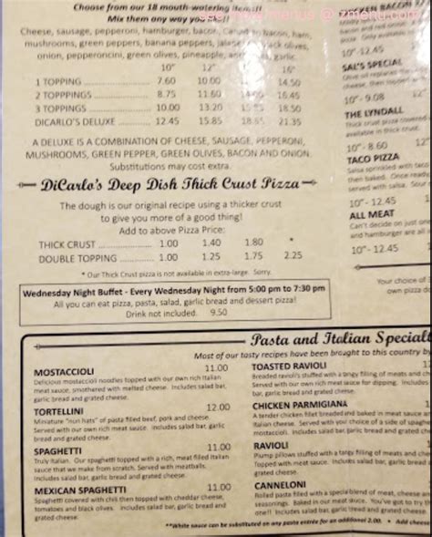 Menu at Di Carlo's Pizza pizzeria, Virden