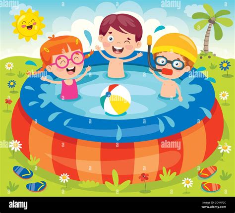 Children Swimming In An Inflatable Pool Stock Vector Image & Art - Alamy