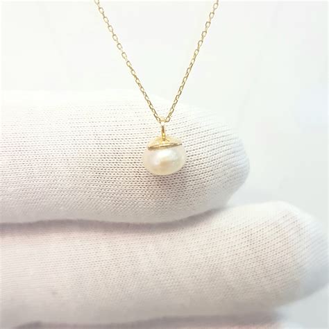 Pearl Pendant Necklace for Women 14K Real Solid Yellow Gold 6mm | Latika Jewelry | Handmade Fine ...