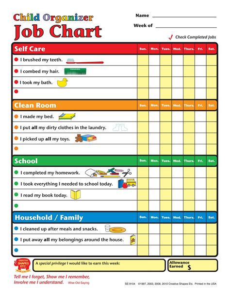 Job Chart - Child Organizer | Chore chart kids, Job chart, Chores for kids