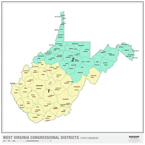 West Virginia 2024 Congressional Districts Wall Map by MapShop - The Map Shop