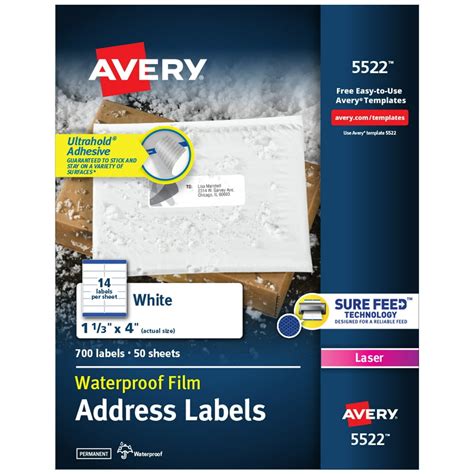 Avery Waterproof Address Labels with Ultrahold Permanent Adhesive, 1-1/ ...