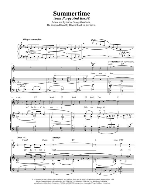 Summertime (from Porgy And Bess) by George Gershwin Sheet Music for ...