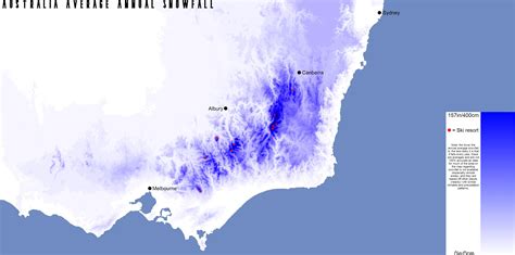 Australia Average annual snowfall map, with ski resorts in red : r/MapPorn