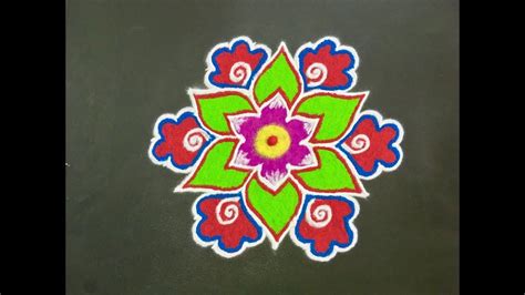 Easy Rangoli Design with colours for Festivals and Competitions with dots 9x5 | Flower Kolam ...