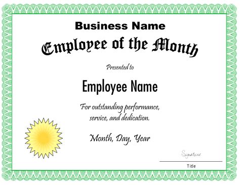 Employee of the Month Certificate Template - Green - Fill Out, Sign Online and Download PDF ...