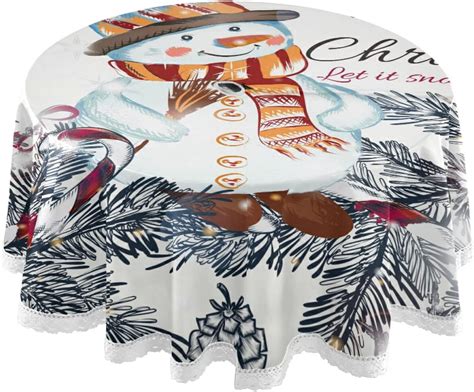 Dreamtime Snowman Merry Christmas Round Tablecloth 60", Waterproof ...
