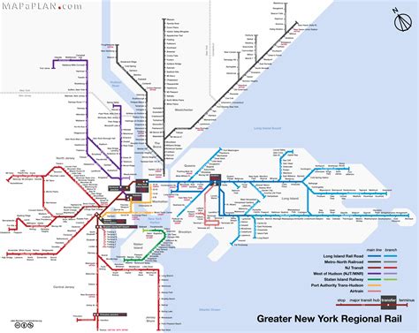 New York top tourist attractions map - Greater New York regional rail railroad train lines