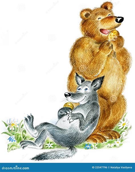 Bear and wolf eat cookies stock illustration. Illustration of flowers ...