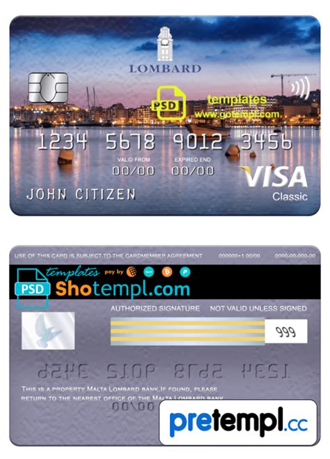 Maltese Lombard bank visa classic card, fully editable example in PSD format - Pretempl