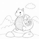 Cute Dragon On A Rock Breathing Smoke Coloring Page For Kids  Premium sketch template