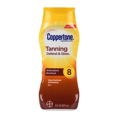 Coppertone Tanning Defend & Glow Sunscreen Vitamin E Lotion SPF 8, 8 fl ...