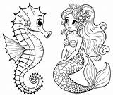 Lovely Mermaid And Seahorse Looking At Eachother 🧜‍♀️🌊🐠 Coloring Page sketch template