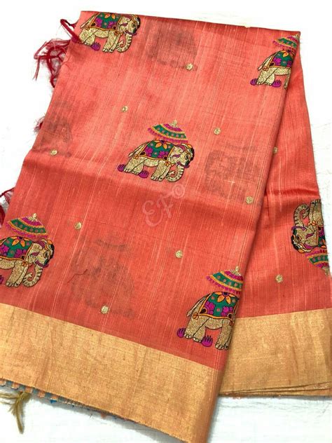 Pure Handloom Lightweight Jute Pattu Sarees With Embroidery Work Design And Contrast Pallu n ...