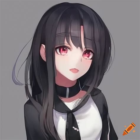 Anime girl with long black hair and casual outfit on Craiyon