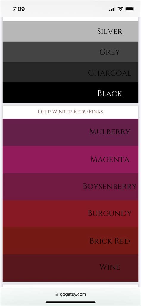 the color scheme for different shades of wine