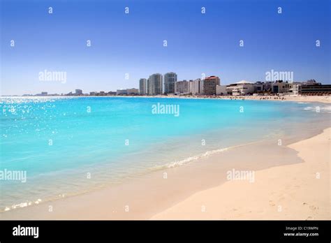 Cancun beach view from turquoise Caribbean water vacation destination ...