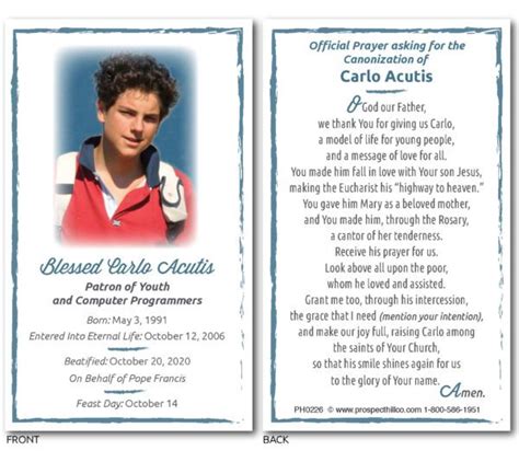 CARLO ACUTIS – Commemorative Prayer Card Asking for Canonization ...