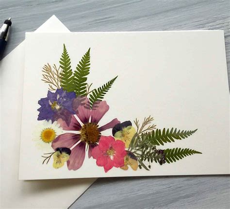 PRESSED FLOWER CARD Colorful Preserved Garden Flowers and Ferns, Blank Stationary, Any Occasion ...