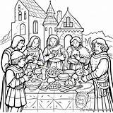 Medieval Feast Coloring Medival Sketch Page sketch template