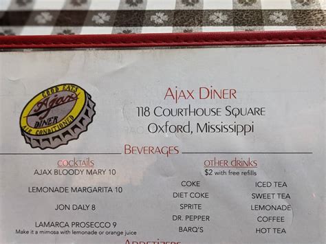 Menu at Ajax Diner restaurant, Oxford