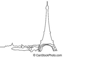 Continuous line drawing of the eiffel tower in paris attractions illustration. Continuous line ...