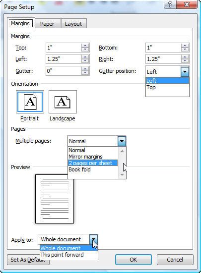 Page Setup Dialog in Microsoft Word