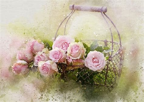 Akvarelli Ruusut Ja Kori - Ilmainen kuva Pixabayssa