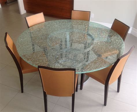 Round Crackle Glass Dining Table With Tripod Metal Base | Glass dining table, Glass top dining ...