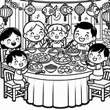 A Family Having Chinese New Year Feast Coloring Page  For sketch template
