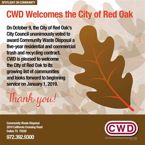 Red Oak Awards CWD Trash & Recycling Contract - Community Waste Disposal