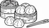 Hand Drawn steamed bun With Bamboo Tray Chinese And Japanese Food  sketch template