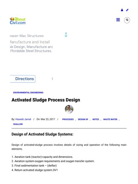 Activated Sludge Process Design - Calculation, Example With Procedure | PDF