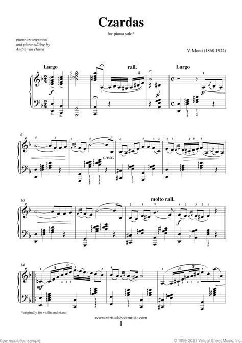 Czardas, gypsy airs sheet music for piano solo (PDF-interactive)