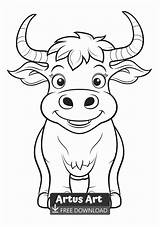 Cute Ox Coloring Page  Free Printable PDF sketch template