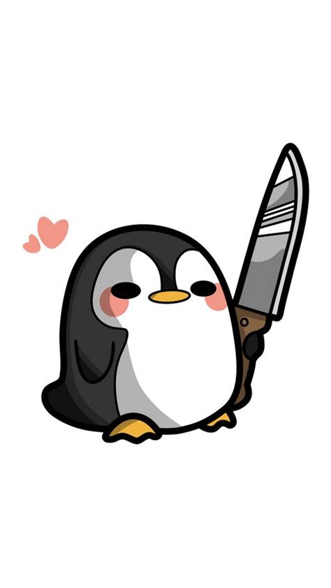 Cute Penguin with Knife Sticker | Cute doodles, Penguin drawing easy, Cute penguins