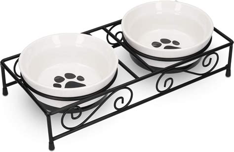 Navaris Ceramic Pet Bowl Set - Double Food Water Bowls for Cats, Small ...