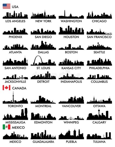 City skyline North America. Large set of silhouettes of American cities , #AD, #North, #America ...