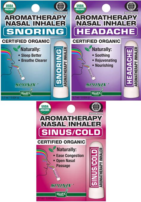 Nasal Inhaler Aromatherapy Gift Set of 3 - Snoring, Headache, Sinus/Cold - Made with 100% Pure ...