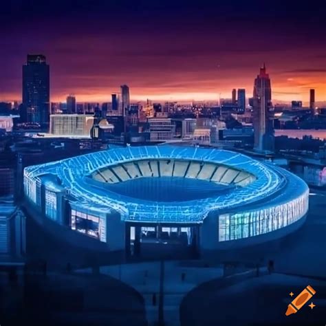 Aerial view of detroit lions stadium with city skyline in the ...