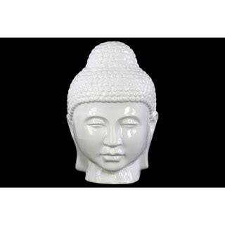 Glossy White Finish Ceramic Buddha Head with Rounded Ushnisha - Bed ...