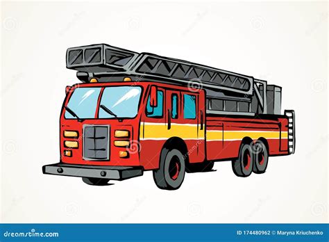 Fire truck. Vector drawing stock vector. Illustration of alarm - 174480962